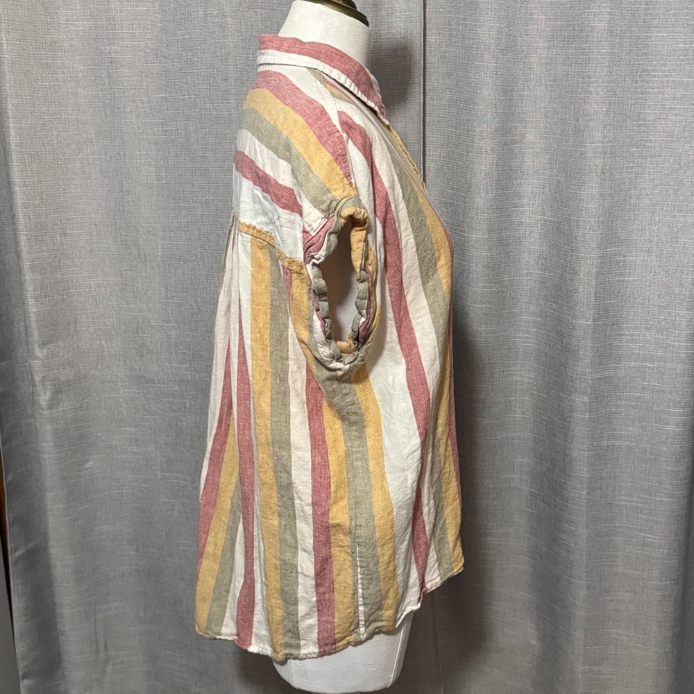 Threshold Rayon/Linen blend Button Up Shirt-Striped/Red/Mustard/Beige/Olive-Sz L - Picture 8 of 14